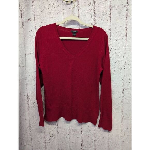Prive Sweater Womens Size L Red 100% Cashmere V-neck Long Sleeves Career Soft - Picture 1 of 6